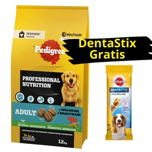 Pedigree Adult Professional Nutrition s hovězím masem a zeleninou pro velké a střední psy 12kg + DentaStix GRATIS