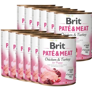 BRIT PATÉ &amp; MEAT CHICKEN &amp; TURKEY FOR PUPPY 12 x 800 g