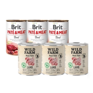 BRIT PATE & MEAT BEEF 3x800g + WILD FARM Pate Lamb 3x800g bezlepkové