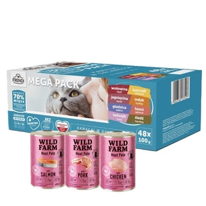 Frendi sáčky pro kočky s masovou a rybí příchutí v želé 48x100g + WILD FARM Pate Mix chutí 3x400g – bezlepkové krmivo pro kočky