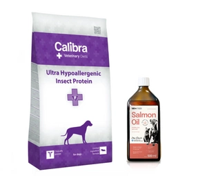 Calibra Veterinary Diets Dog Ultra Hypoallergenic Insect Protein 12kg + LAB V Lososový olej 500ml