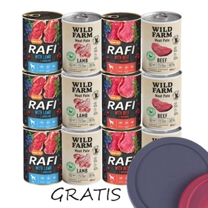 Wild Farm Pate 6x400g bezlepkové krmivo pro psy + DOLINA NOTECI Rafi 6x400g Mix příchutě