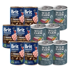 Brit Premium by Nature Kuře s kuřecími srdíčky 6x400g + Wild Farm Superfood Kachna 6x400g