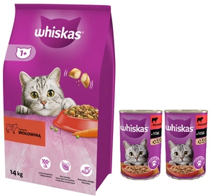 WHISKAS Adult hovězí 14 kg + WHISKAS 2x400g