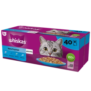 WHISKAS Adult sáčky 40 x 85 g Fishy Treats - vlhké krmivo pro dospělé kočky v želé (kousky s: lososem, tuňákem, treskou, bílou rybou)