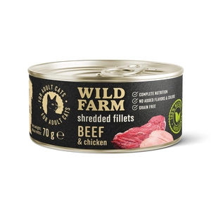 WILD FARM Fillets Beef&Chicken 70g - bezobilné mokré krmivo pro kočky, filet ve vývaru