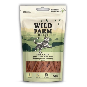 WILD FARM hair&skin měkké proužky z kachny 50 g pamlsek pro kočky