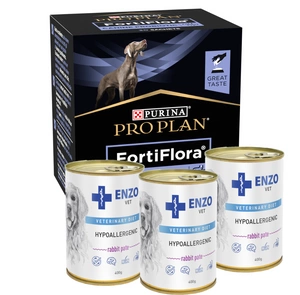 PURINA PVD FortiFlora Dog 30 x 1g + 3 x ENZO VET Hypoallergenic hypoalergenní dieta s králíkem pro psy 400g