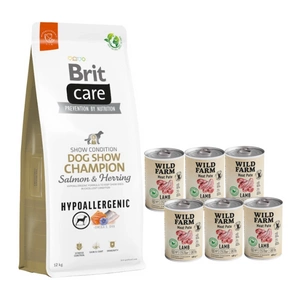 BRIT CARE Dog Hypoallergenic Dog Show Champion Salmon & Herring 12kg + Wild Farm Pate Lamb 6x400g bezlepkové krmivo pro psy