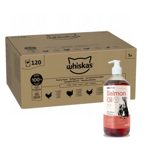 Whiskas Drůbeží hostina 120x85g Mokré krmivo pro dospělé kočky v želé + Lab-v Lososový olej 1000ml