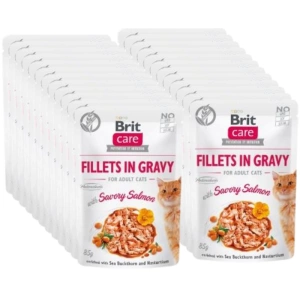 BRIT CARE Cat  Sáčky Filety v omáčce s lahodným lososem 24x85g