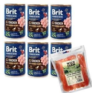 Brit Premium by Nature Chicken With Chicken Hearts 6x400g & WILD FARM Měkká kuřecí prsa 500g Pochoutka pro psy