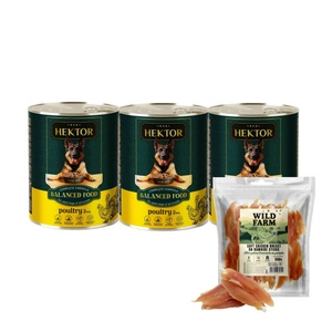 Hektor 3x1240g Drůbež + WILD FARM Kuřecí prsní řízek na špejli 500g pamlsky pro psy
