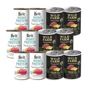 BRIT MONO PROTEIN TUNA &amp; SWEET POTATO 6x400g + Wild Farm Monoprotein Wild Boar 6x400g