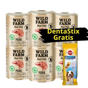 WILD FARM Pate Pork 6x800g bezlepkové krmivo pro psy + DentaStix GRATIS