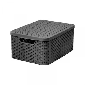 Koš Curver s víkem Rattan Style M graphite