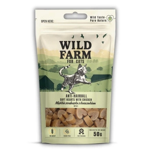 Pamlsek pro kočky WILD FARM proti tvorbě trichobezoárů měkké kuřecí srdíčka 50g