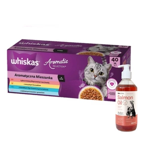 WHISKAS Adult Aromatic Mix sáčky 40 x 85 g - mokré krmivo pro kočky + LAB V Lososový olej  500 ml