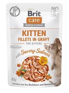 BRIT CARE Cat Kitten Filety v omáčce s lahodným lososem obohacené o rakytník a nasturtium  85 g