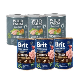 Brit Premium by Nature Kuře s kuřecími srdíčky 3x800g + WILD FARM Superfood Kuře 3x800g