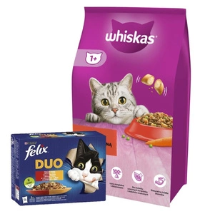 WHISKAS Adult hovězí 14kg & FELIX Duo Venkovské chutě v želé 12x85g