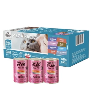Frendi sáčky pro kočky s rybími příchutěmi v omáčce 48x100g + WILD FARM Pate Salmon 3x400g - bezlepkové krmivo pro kočky
