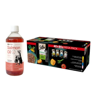 SHEBA Nature’s Collection Výběr příchutí 40x85 g - kompletní mokré krmivo pro dospělé kočky, v omáčce + LAB V Olej z łososia 500ml