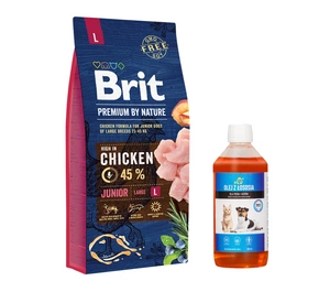 BRIT Premium By Nature Junior L 15kg + LAB V Lososový olej pro psy a kočky 500ml
