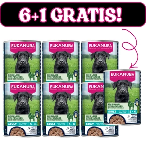 EUKANUBA Mokré krmivo pro dospělé psy, bohaté na jehněčí maso a brambory 6x400g + 400g Gratis