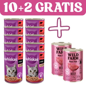 WHISKAS Adult hovězí 10x400g + WILD FARM Pate Beef 2x400g