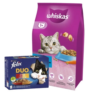 Whiskas Adult tuňák 14kg & FELIX Duo Venkovské chutě v želé 12x85g
