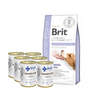 Brit GF veterinární výživa pro psy Gastrointestinal 12 kg + ENZO VET Intestinal 6x400 g
