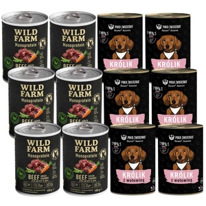 Paka Zwierzaka - Sedmé nebe - Králík s hovězím masem + WILD FARM Monoprotein Beef 12x400g