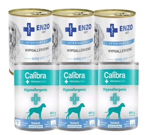 Calibra Veterinary Diets Dog Hypoallergenic Insect & Salmon 6x400g + ENZO VET Hypoalergenní dieta s krůtím masem pro psy 6x400g
