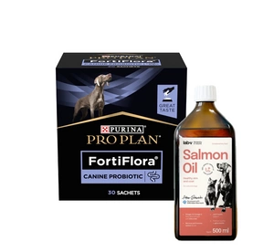 PURINA PVD FortiFlora Dog 30 x 1g + LAB V Lososový olej obohacený o vitamíny 500ml