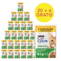 CAT CHOW Sterilované krmivo pro kočky s kuřecím masem a lilkem v omáčce 85g - 20 velikostí + 6 ZDARMA !!!