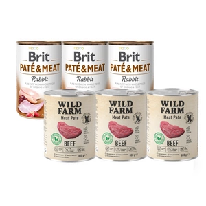 BRIT PATE & MEAT RABBIT 3x800g + WILD FARM Pate Beef 3x800g bezlepkové