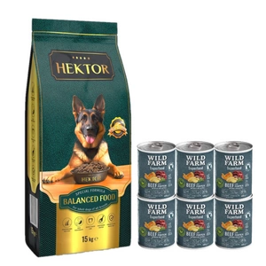 HEKTOR BALANCED Adult 15kg + Wild Farm Superfood Beef 6x400g krmivo pro psy bez obilovin