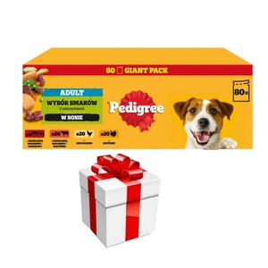 PEDIGREE® Adult Mokré krmivo pro dospělé psy, Výběr chutí v omáčce, 80 x 100 g + překvapení pro psa ZDARMA