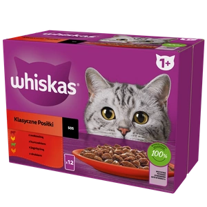 WHISKAS Adult sáčky 12 x 85 g Classic Meals - vlhké krmivo pro dospělé kočky, v omáčce (kousky s: hovězím, kuřecím, jehněčím, drůbežím)