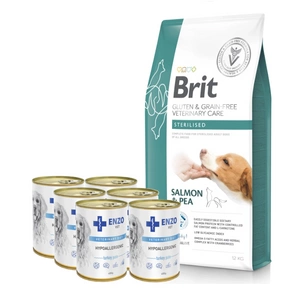BRIT GF Veterinary Diets Dog Sterilised 12kg + ENZO VET Hypoallergenic s krůtím masem 6x400g