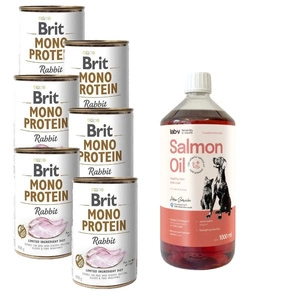 BRIT MONO PROTEIN RABBIT 6x400g & LAB V Lososový olej 1000 ml