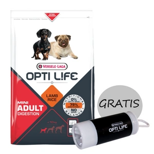 VERSELE-LAGA Opti Life Adult Digestion Mini 7,5kg + dávkovač sáčků na exkrementy s baterkou ZDARMA