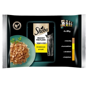 SHEBA sáček 4x85g Delikatesa v želé - drůbeží příchutě - vlhké krmivo pro kočky v želé (s kuřecím, s krůtím, s kachním, s drůbežím masem)