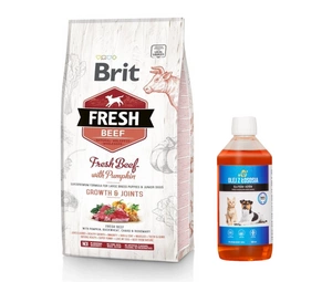 Brit Fresh Beef & Pumpkin Puppy Large Growth & Joints 12kg + LAB V Lososový olej pro psy a kočky 500ml