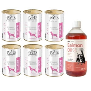 4Vets Dog Diabetes 6x400g + LAB V Lososový olej 500ml