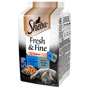 SHEBA sáček 6x50g Fresh & Fine - vlhké krmivo pro kočky v omáčce (s tuňákem, s treskou)