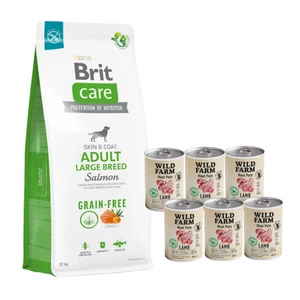 BRIT CARE Dog Grain-free Adult Large Breed Salmon 12kg + Wild Farm Pate Lamb 6x400g bezlepkové krmivo pro psy