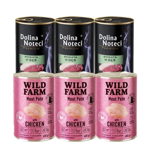Dolina Noteci Premium bohatá na husu 3x400g + WILD FARM Pate Chicken 3x400g – bezlepkové krmivo pro kočky