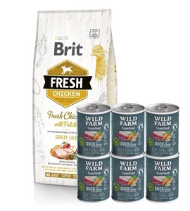 Brit Fresh Chicken & Potato Adult Great Life 12kg + Wild Farm Superfood Duck 6x400 g